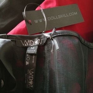 Dollskill Widow black lace overlay underbust corset faux leather